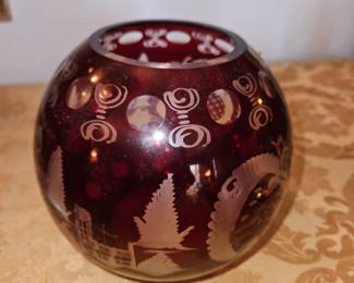 Egermann Bohemian Red Crystal Etched Bowl/Vase Czech!
