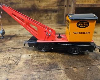 Vtg. Marx #550 New York Central Lines Wrecker Train Car Red Orange 