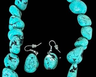 Turquoise Necklace Earrings Set