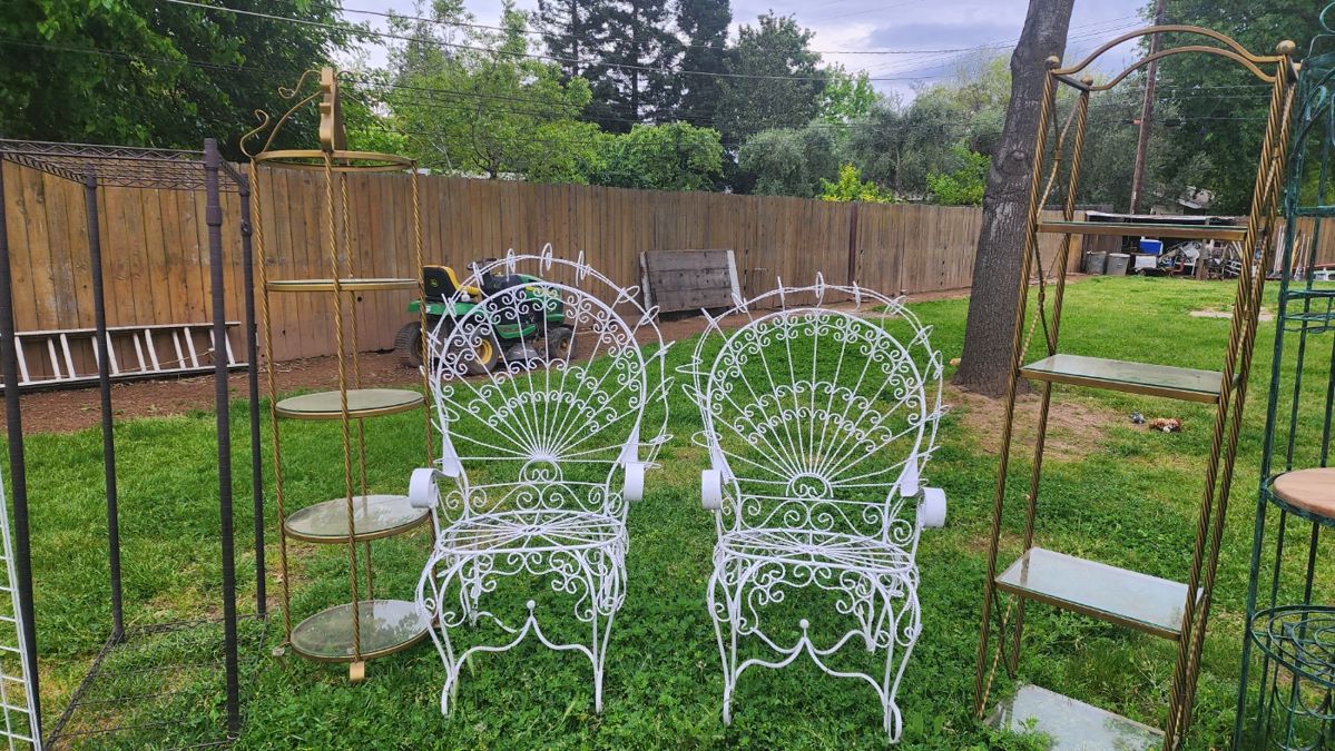 Sale 3 Peacock Chairs and Metal Stands