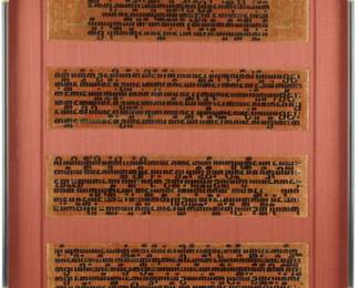 Rare Burmese Kammavaca - Four 5.5" x 22.5" Panels Under a Single Glass Frame measuring 38" x 31"