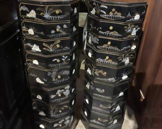 Empire Asian Mother of Pearl Pedestals with Pull Out Drawers