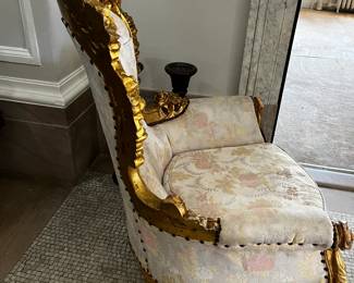 Pair of Antique Carved Giltwood Bergeres