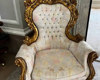 Pair of Antique Carved Giltwood Bergeres