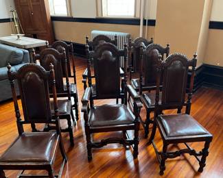 Extraordinary Set of Antique Dining Tables by Boardmans House Furnishings, Stratford, London - 6 Standard Chairs and 2 Captain Chairs