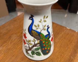 Vintage Japanese Porcelain Hand-painted Peacock Vase
