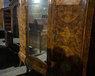 Beautiful Antique Mirrored, Burled Wood Armoire