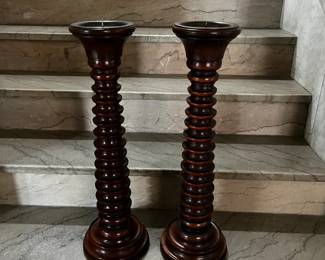 Antique Pair of Large Wooden Candlesticks