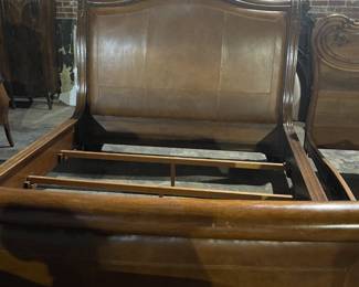 Antique Bed with Leather Headboard