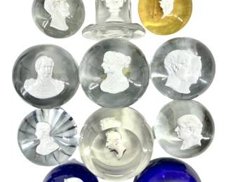 11pc Antique Sulphide Cameos Paperweights
