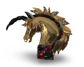 Vintage Reinad Enamel Jeweled Unicorn Brooch
