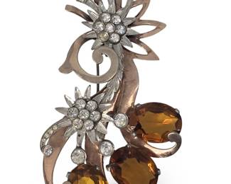 Mid Century Sterling Silver Amber Brooch
