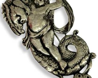 Vintage Sterling Coro Neptune Cherub Brooch
