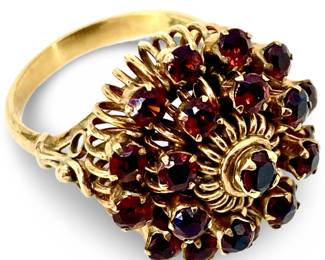 14K Gold Garnet Inlaid Ring
