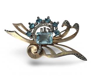 Vintage Mazer Sterling Silver Rhinestone Brooch
