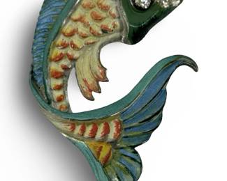Vintage Coro Enamel Koi Fish Fur Clip
