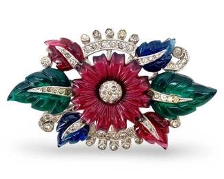 Rhodium Plated Mazer Fruit Salad Floral Brooch
