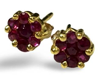 10k Gold Ruby Cluster Earrings
