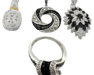 4pc Diamond/ Sterling Silver Ring and Pendants
