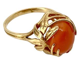 14K Gold Coral Inlaid Ring
