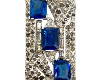 Mid Century Rhodium Plated Rectangular Brooch
