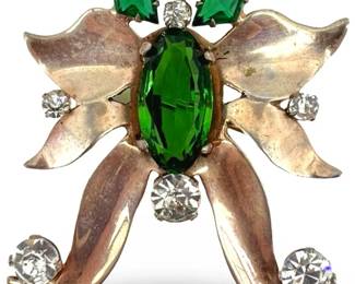 Sterling Mid Century Rhinestone Brooch
