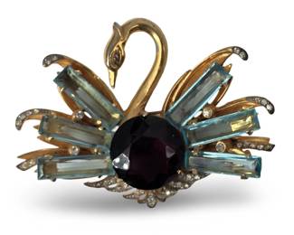 Vintage Reinad Rhinestone Swan Brooch
