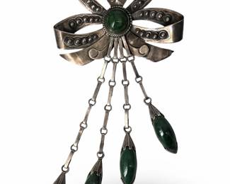 Antique Mexico Sterling/Malachite Brooch

