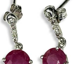 Sterling Silver Ruby & Diamond Earrings
