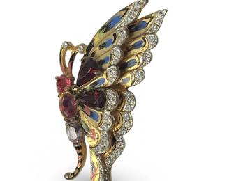 Sterling Coro Craft Enamel Butterfly Brooch
