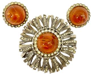 Vintage 3pc Les Bernard Brooch and Earrings

