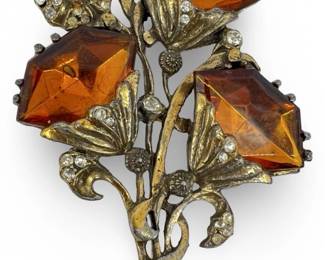 Vintage H. Pomerantz NYC Floral Rhinestone Brooch
