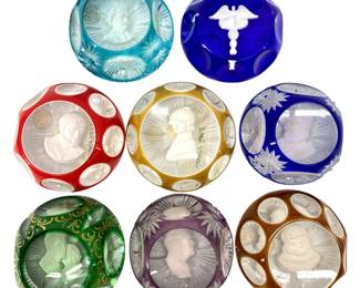 8 Vintage Cristal D’Albret Art Glass Paperweights
