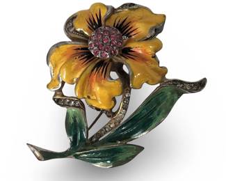 Vintage Reja Enameled Flower Brooch
