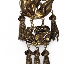 Large Hobe Sterling Tassel Floral Brooch
