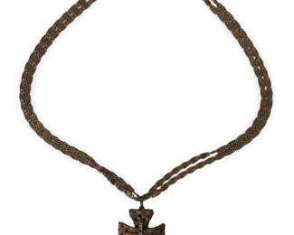 Antique Wire Wove Rhinestone Cross Necklace
