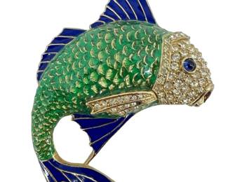 Vintage Ciner Enamel Rhinestone Fish Brooch
