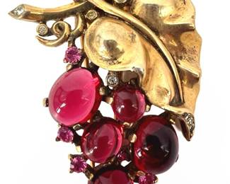 Vintage Trifari Sterling Rhinestone Grapes Brooch
