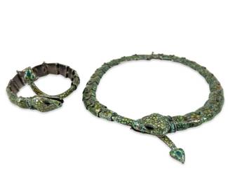 Rare Margot De Taxco Sterling/Enamel Snake Set
