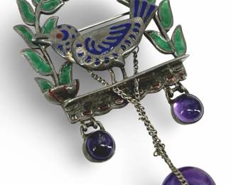 Vintage Sterling Esmalte A Fuego Tumbler Brooch
