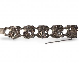 Vintage Sterling Silver Hobe Floral Link Bracelet
