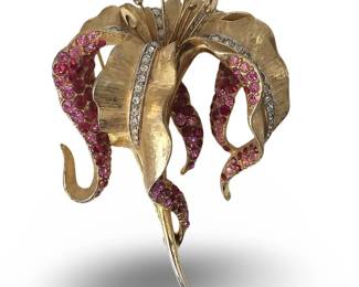 Marcel Boucher Gold Plate Rhinestone Brooch
