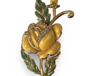 Vintage Coro Enameled Rose Brooch
