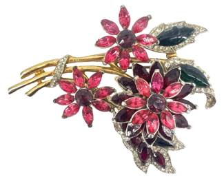 Vintage Coro Craft Floral Rhinestone Brooch
