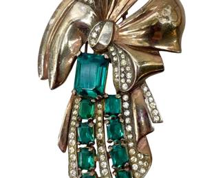 Mid Century Sterling Leo Glass Brooch
