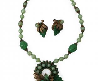 Rare Miriam Haskell Green Grape Leaf Cluster Set
