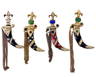 4pc Sterling Rhinestone Sword Brooches
