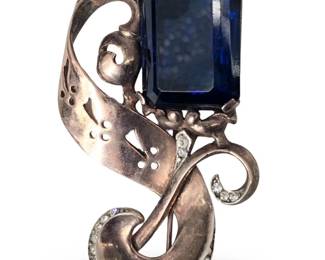 Mid Century Sterling Rhinestone Brooch
