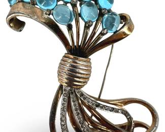 Large Pennino Floral Ribbon Rhinestone Brooch
