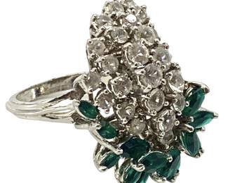 Mid Century Sterling Silver Faux Emerald Ring
